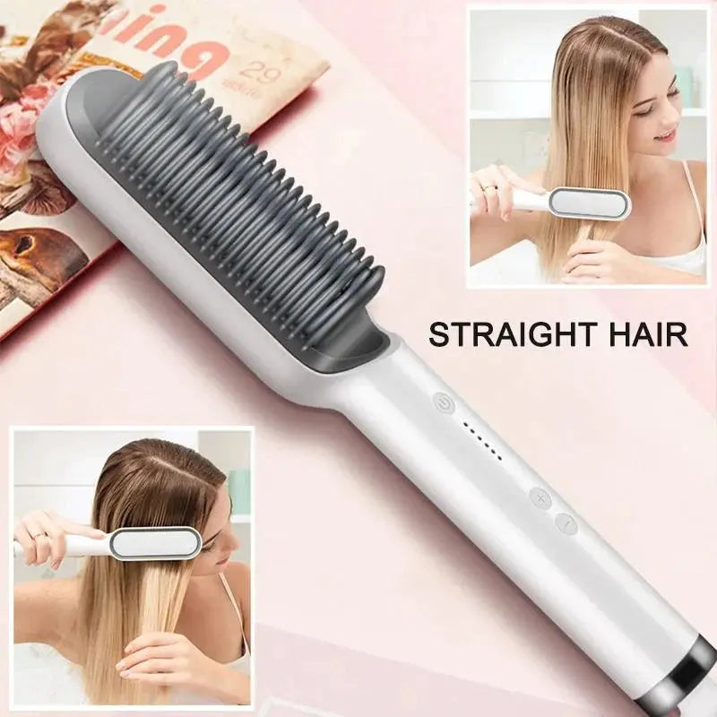 Comb Straightener & Curling Iron For Smooth Hair Look