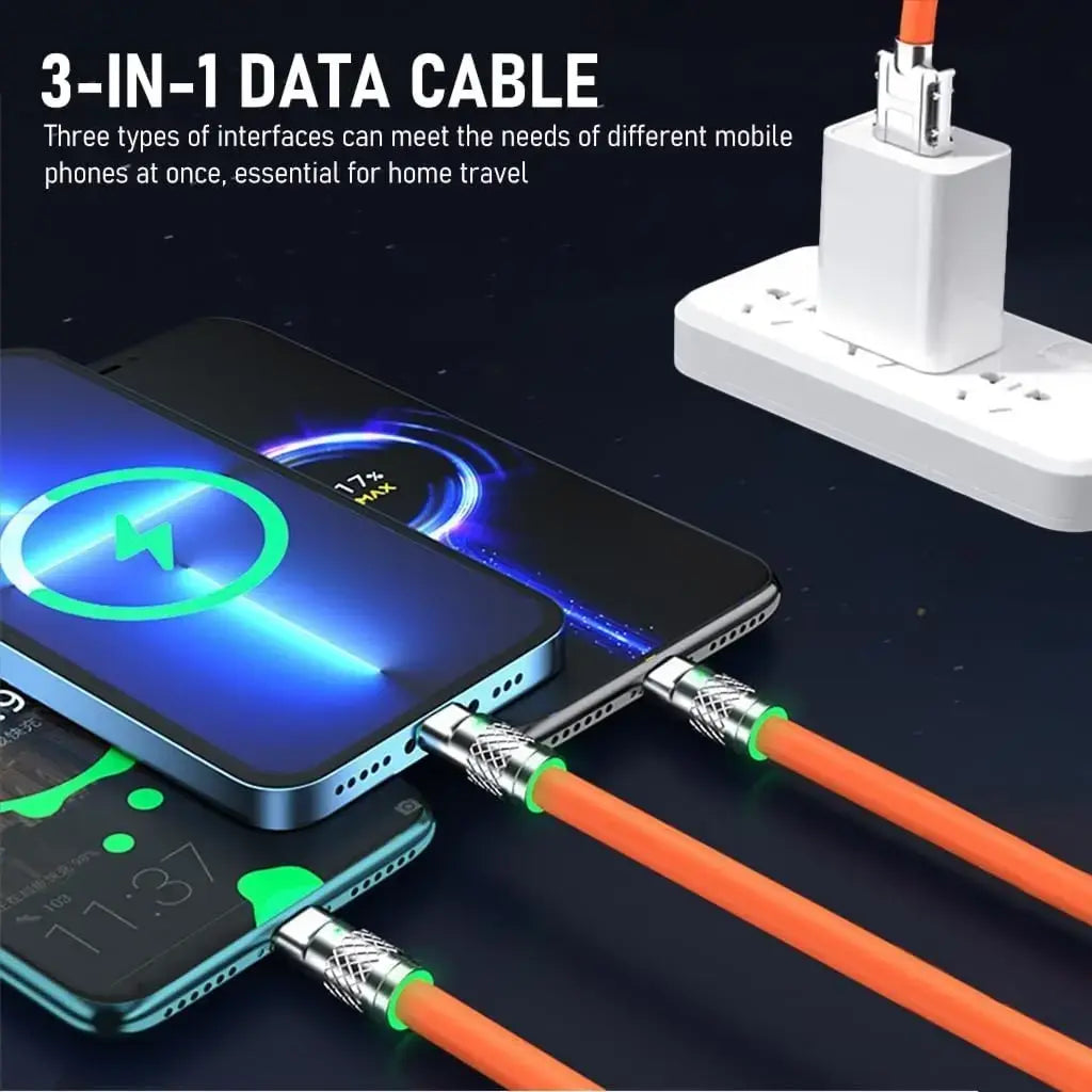 120W 6A 3in1 Type C Fast Charging Usb Cable