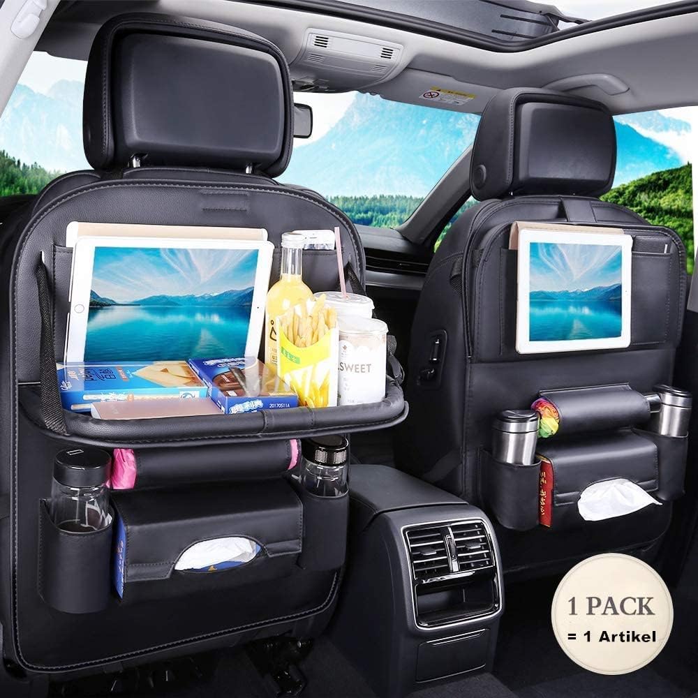 Multifunctional Car Back Seat Organizer With Foldable Table Tray Artificial Leather