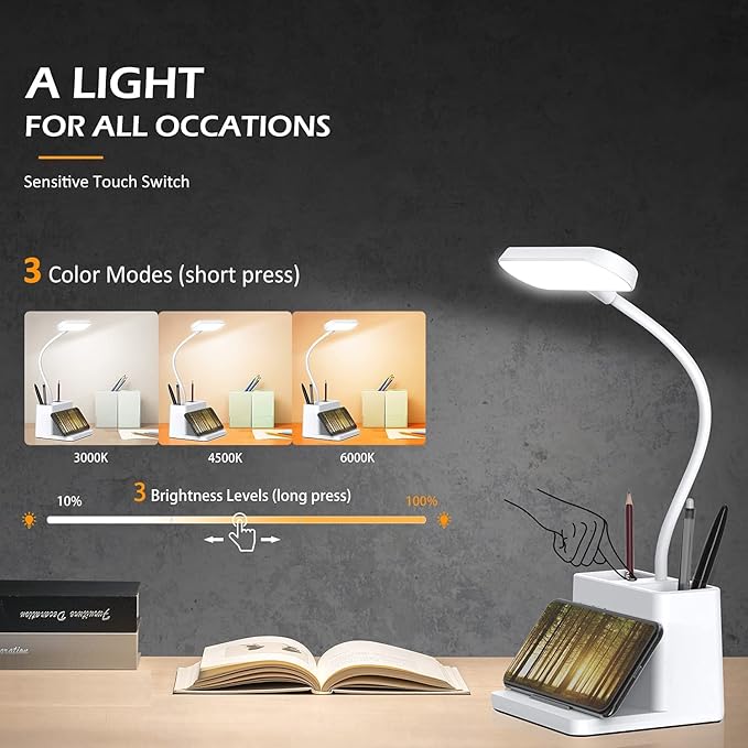 Chargeable LED Desk Lamp with Pen Holder