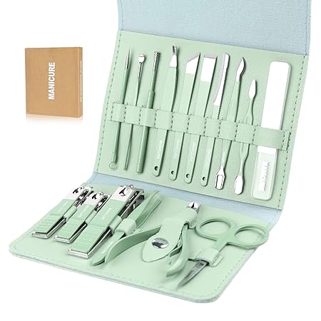 16 Pcs Pedicure Set With Leather Case