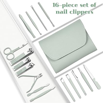 16 Pcs Pedicure Set With Leather Case