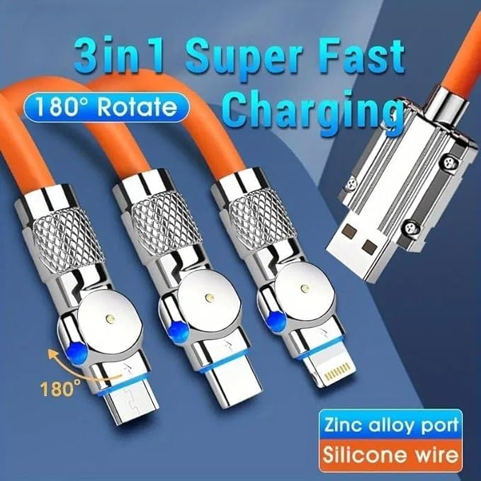 120W 6A 3in1 Type C Fast Charging Usb Cable