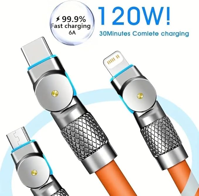 120W 6A 3in1 Type C Fast Charging Usb Cable