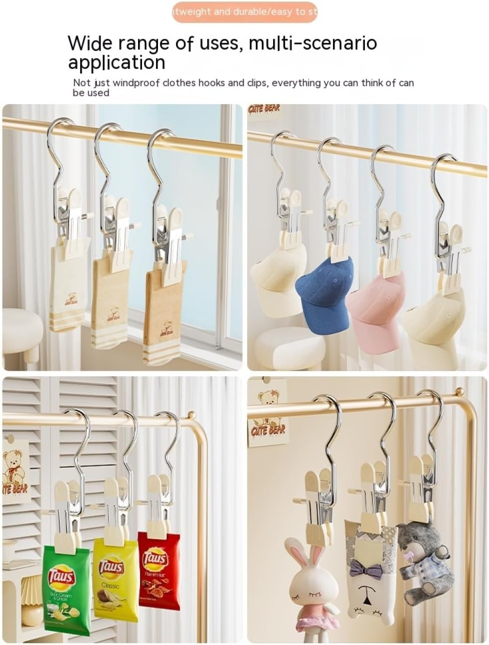 Multipurpose Hooks hanger with Clips (Pack Of 5)