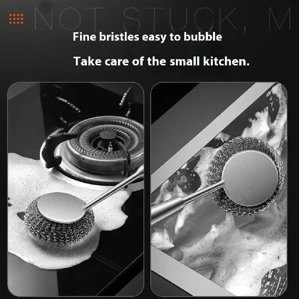 Long Handle Stainless Steel Wire Ball Cleaning Brush