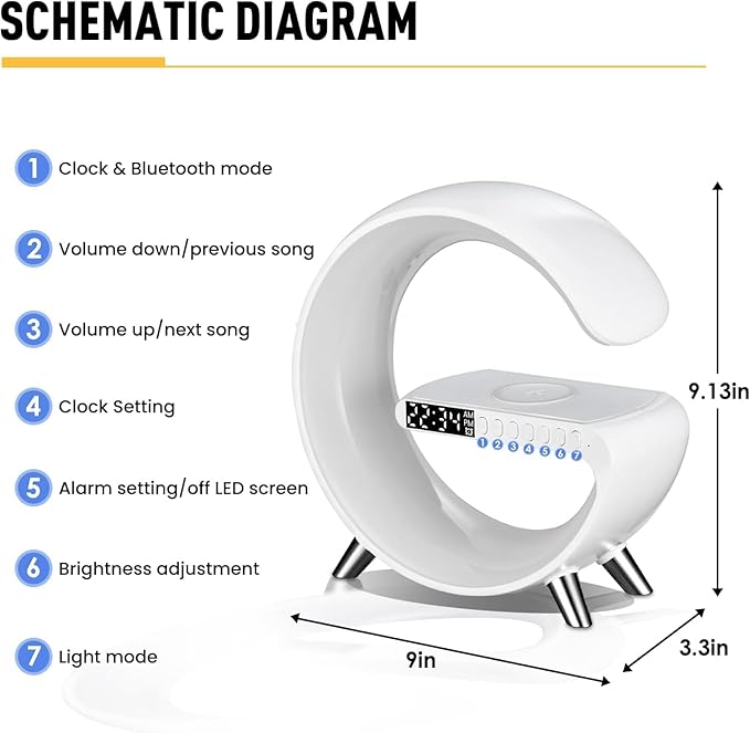 G Shape Lamp with Bluetooth Speaker and Wireless Charger