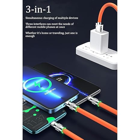 120W 6A 3in1 Type C Fast Charging Usb Cable