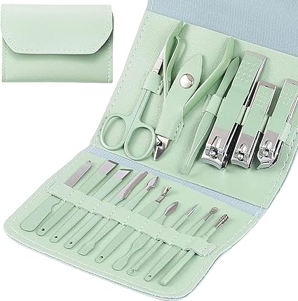 16 Pcs Pedicure Set With Leather Case