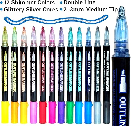 Outline Twelve Colours Double Line Marker