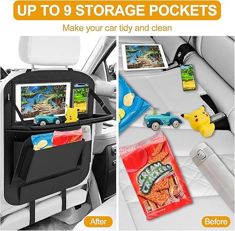 Multifunctional Car Back Seat Organizer With Foldable Table Tray Artificial Leather