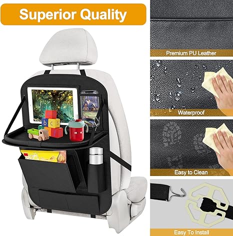 Multifunctional Car Back Seat Organizer With Foldable Table Tray Artificial Leather