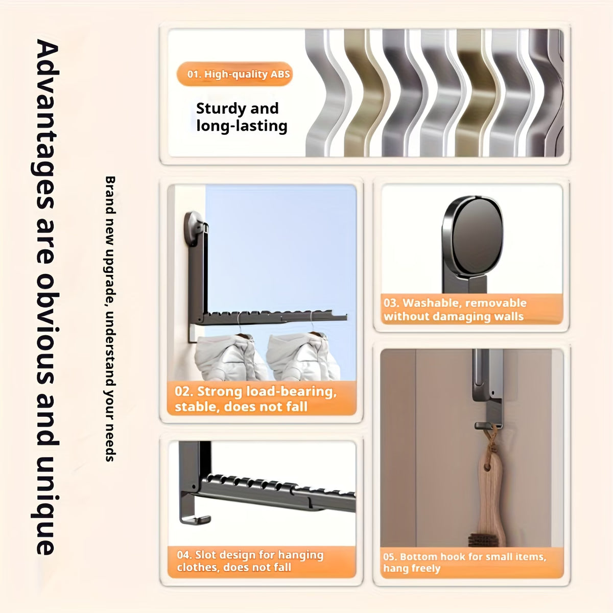 Wall Mounted Suction Cup Foldable Clothes Drying Rack