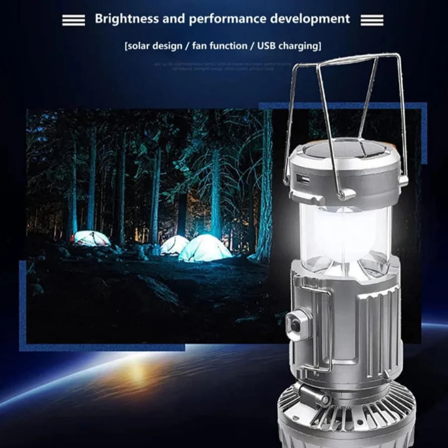 3 in 1 Portable Solar Outdoor Led Camping Lantern with Fan