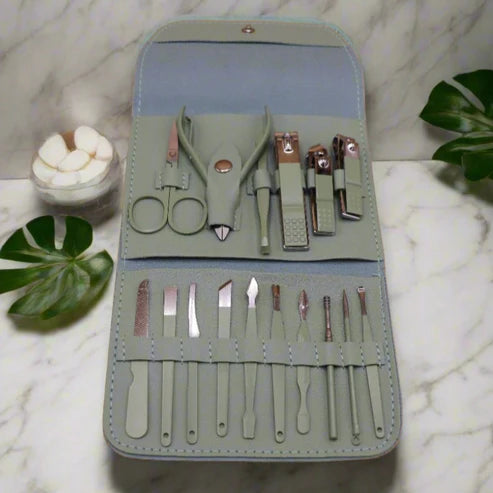 16 Pcs Pedicure Set With Leather Case