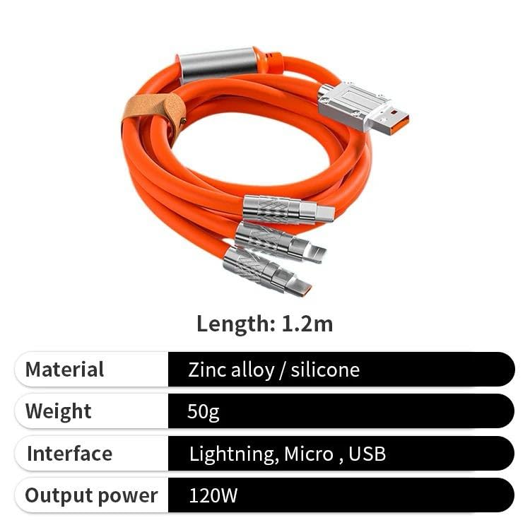 120W 6A 3in1 Type C Fast Charging Usb Cable