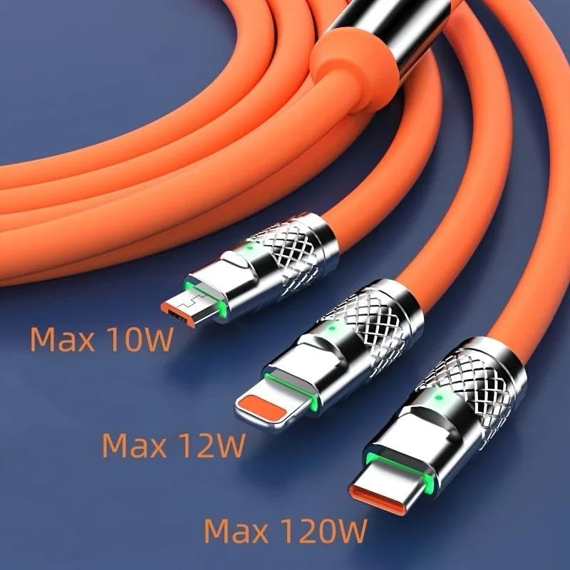 120W 6A 3in1 Type C Fast Charging Usb Cable