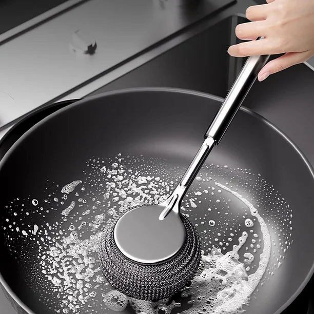 Long Handle Stainless Steel Wire Ball Cleaning Brush