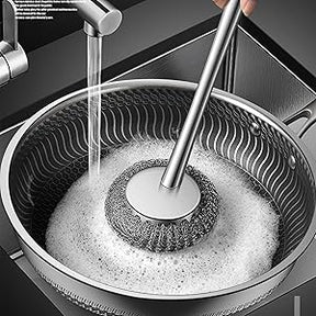 Long Handle Stainless Steel Wire Ball Cleaning Brush