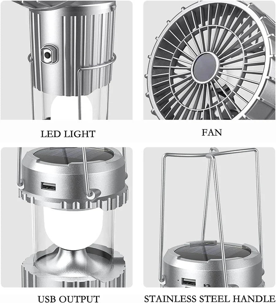 3 in 1 Portable Solar Outdoor Led Camping Lantern with Fan