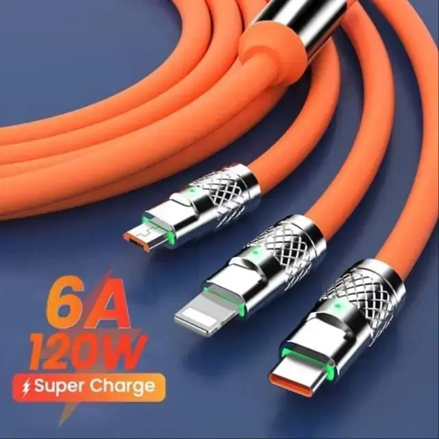 120W 6A 3in1 Type C Fast Charging Usb Cable