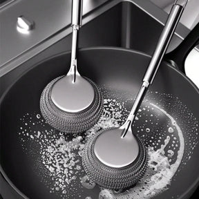Long Handle Stainless Steel Wire Ball Cleaning Brush