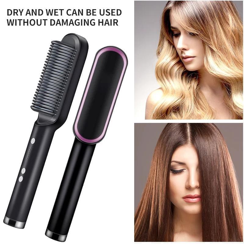 Comb Straightener & Curling Iron For Smooth Hair Look